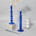 Blue Glass Taper Candle Holders Set with Modern Sculptural Design