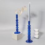 Blue Glass Taper Candle Holders Set with Modern Sculptural Design