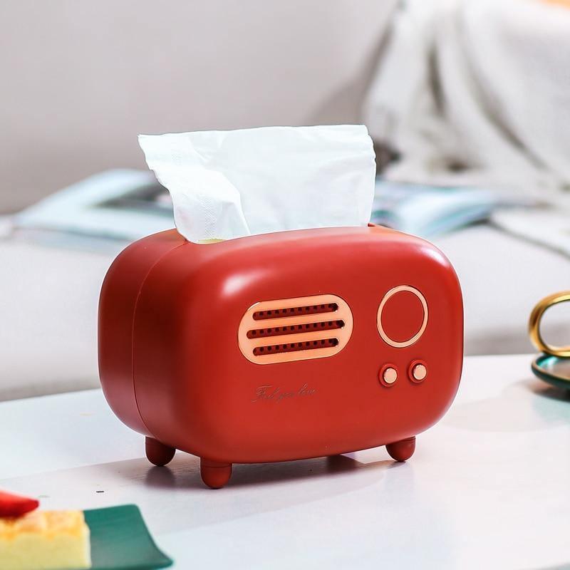 Vintage Radio Style Tissue Box Holder Cover with Retro Design