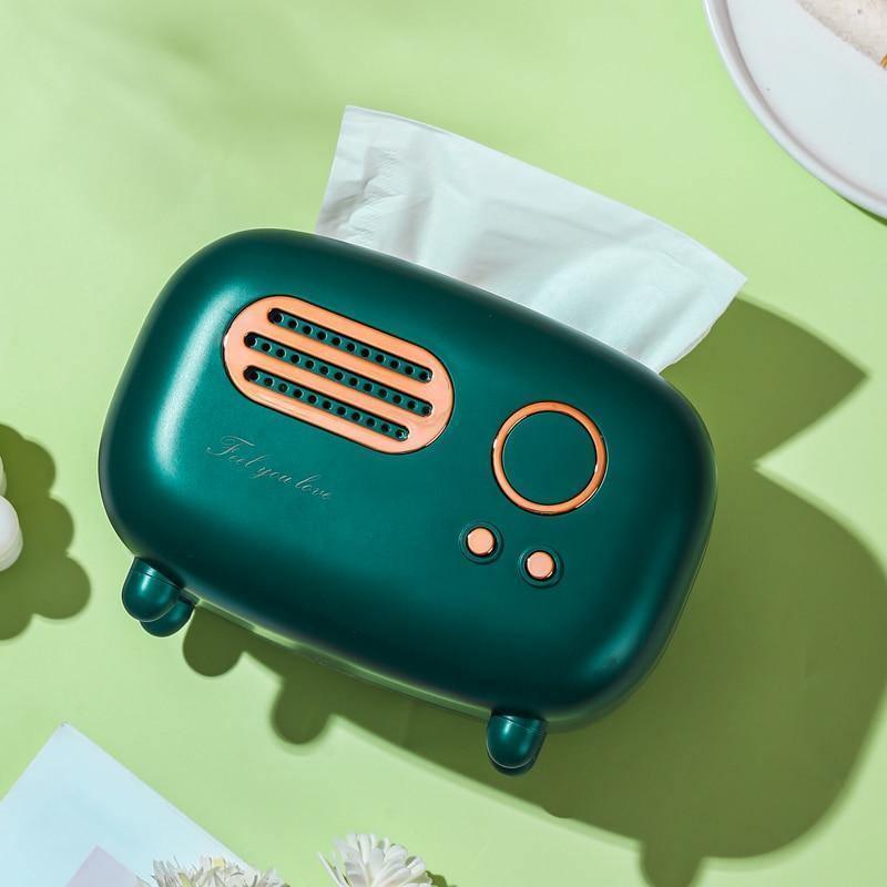 Vintage Radio Style Tissue Box Holder Cover with Retro Design