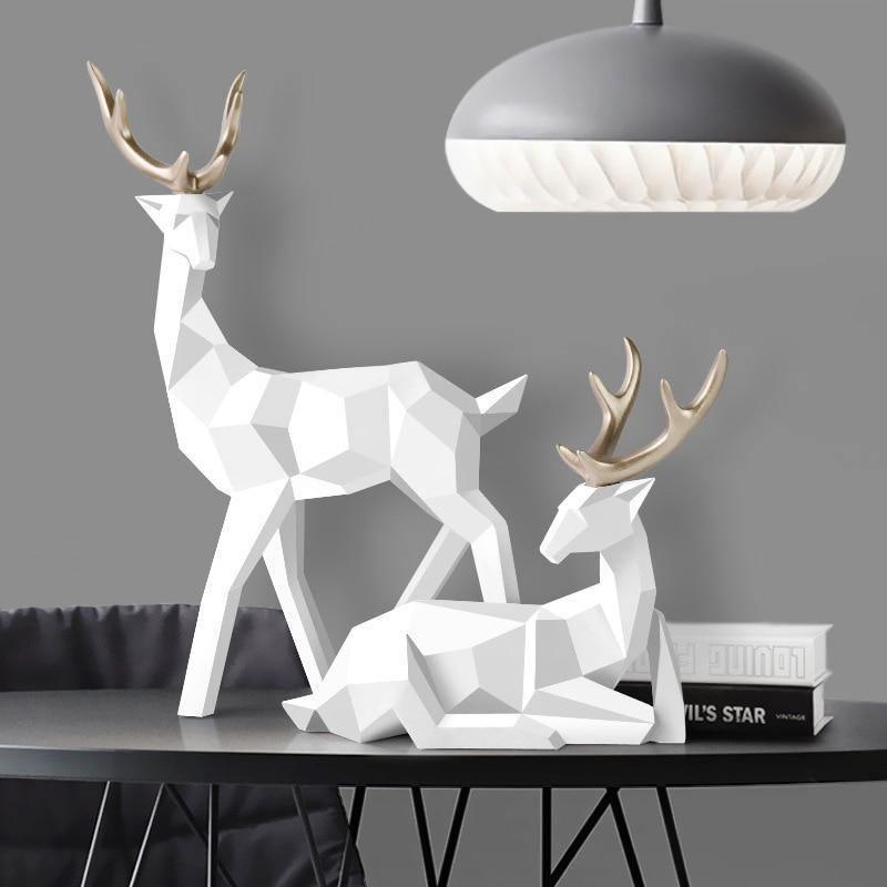 Modern Geometric Reindeer Figurine Sculpture Set of 2 for Home Decor