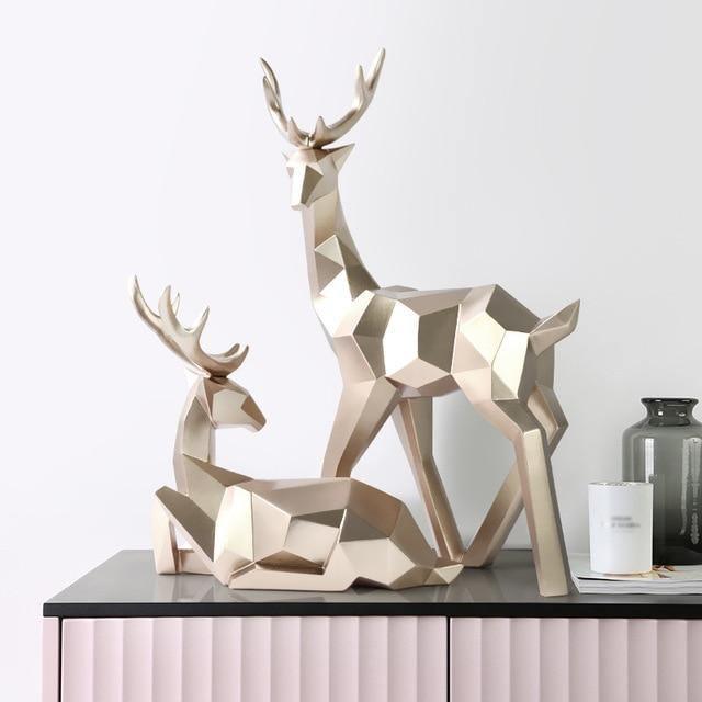 Modern Geometric Reindeer Figurine Sculpture Set of 2 for Home Decor