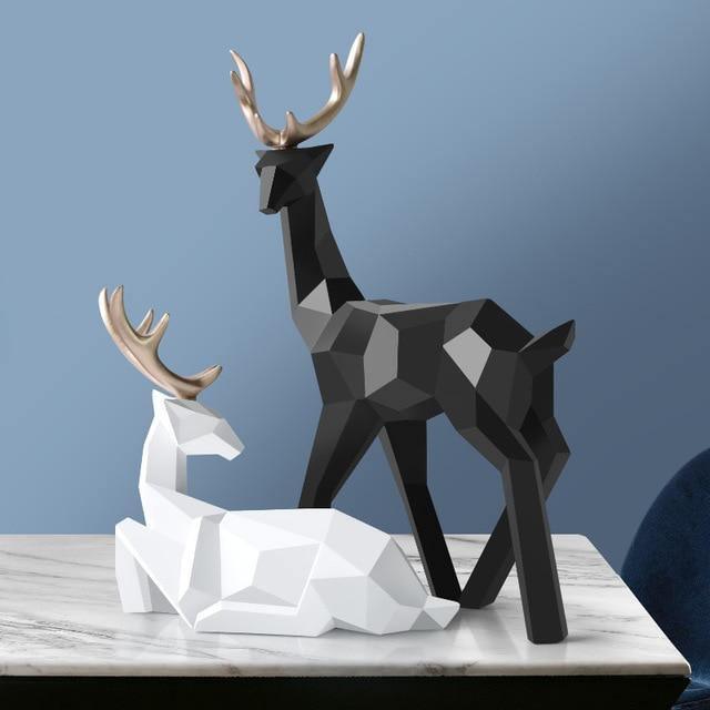 Modern Geometric Reindeer Figurine Sculpture Set of 2 for Home Decor