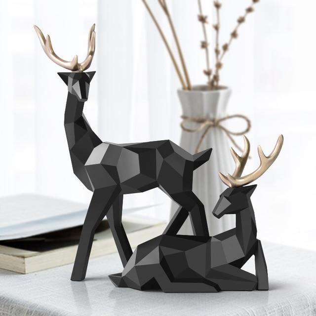 Modern Geometric Reindeer Figurine Sculpture Set of 2 for Home Decor